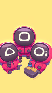 Chibi Squid Game Characters Illustration Mobile Wallpaper