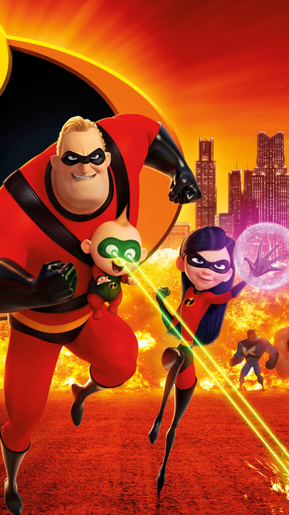 The Incredibles Family Action Scene Mobile Wallpaper