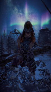 Aloy Kneeling Under Aurora Borealis Mobile Wallpaper