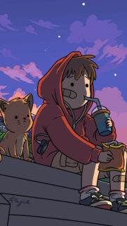 Chill Lo-Fi Boy and Cat Aesthetic Mobile Wallpaper