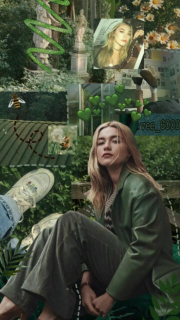 Florence Pugh Aesthetic Green Collage Mobile Wallpaper