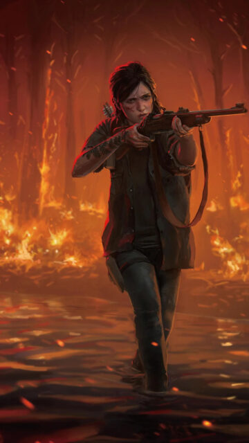 Ellie Williams Standing in Flames Mobile Wallpaper