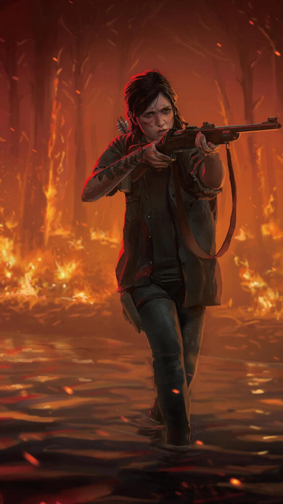 Ellie Williams Standing in Flames Mobile Wallpaper