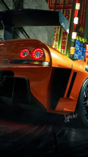 Neon Tokyo Orange Nissan GT-R R34 Phone Wallpaper