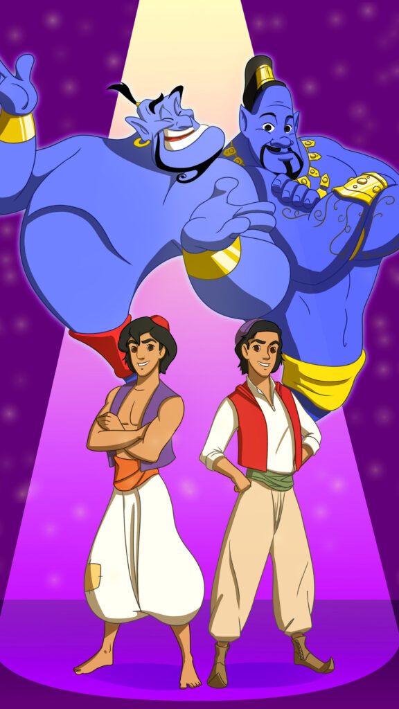 Classic and Live-Action Aladdin and Genies Mobile Wallpaper