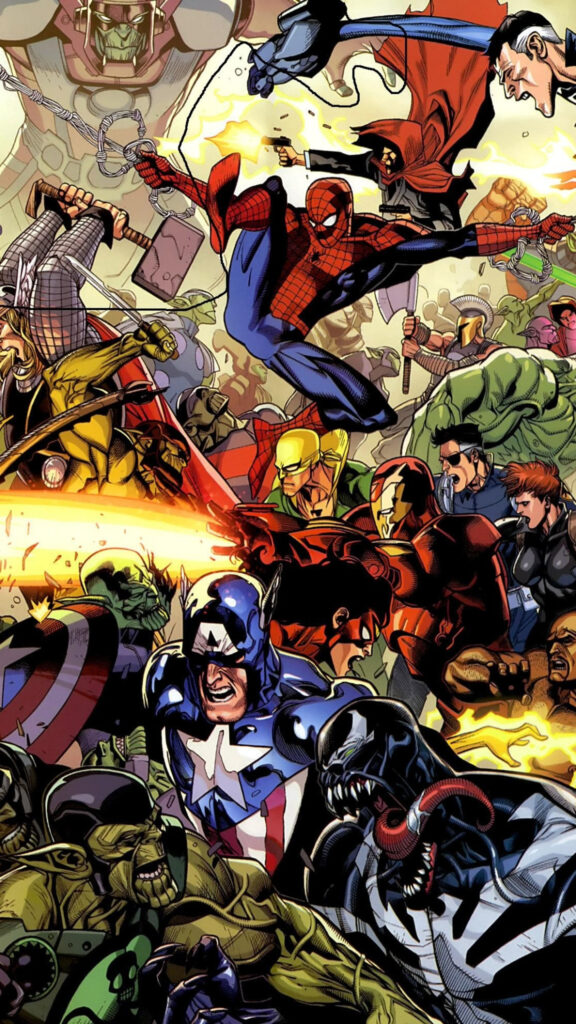 Epic Marvel Comics Superheroes Battle Mobile Wallpaper