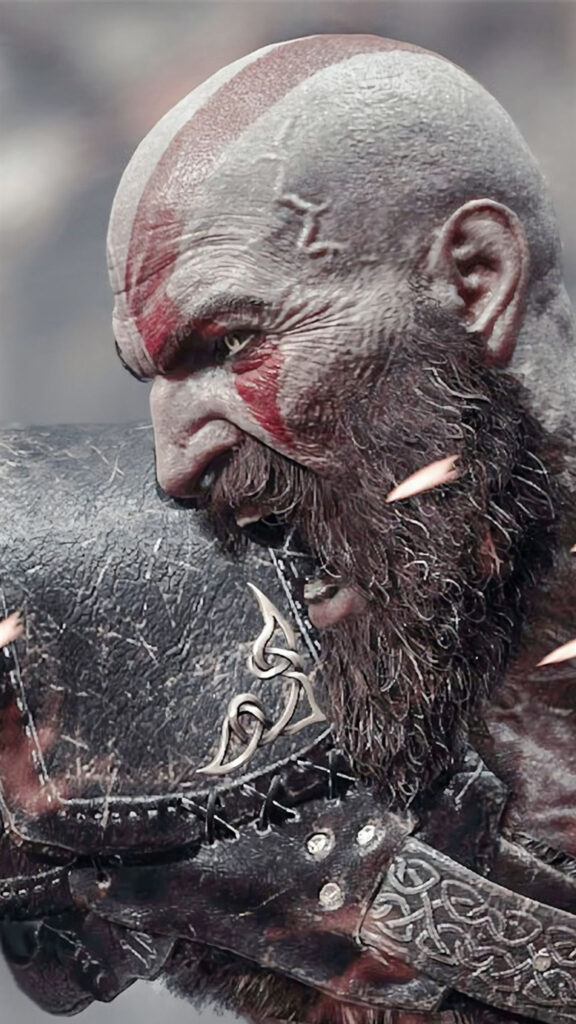 Gritty Kratos Close-Up Portrait Mobile Wallpaper
