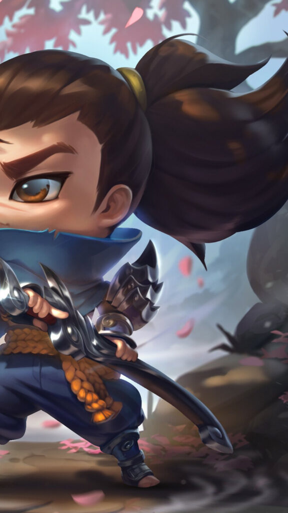 Chibi Yasuo League of Legends Fan Art 4K Mobile Wallpaper