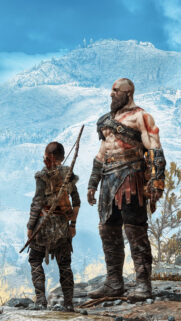 God of War Kratos and Atreus Looking at the Mountain Mobile Wallpaper