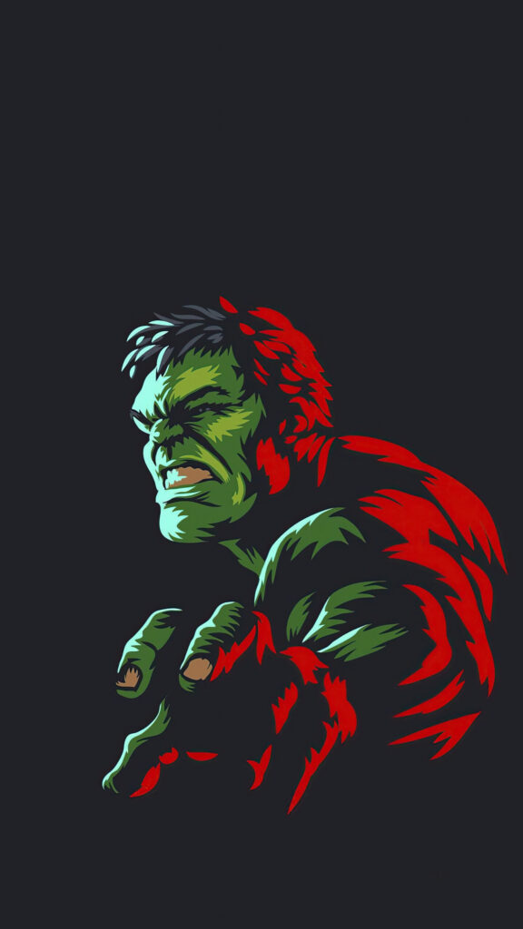 Minimalist Green and Red Hulk Illustration Mobile Wallpaper