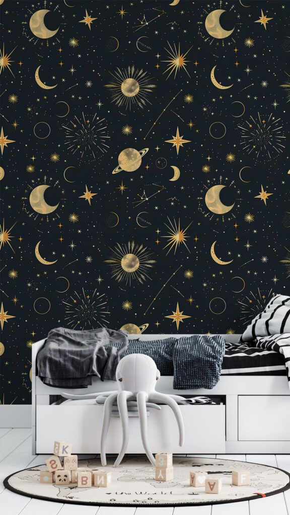 Celestial Constellation and Moon Phase Astrology Aesthetic Wallpaper