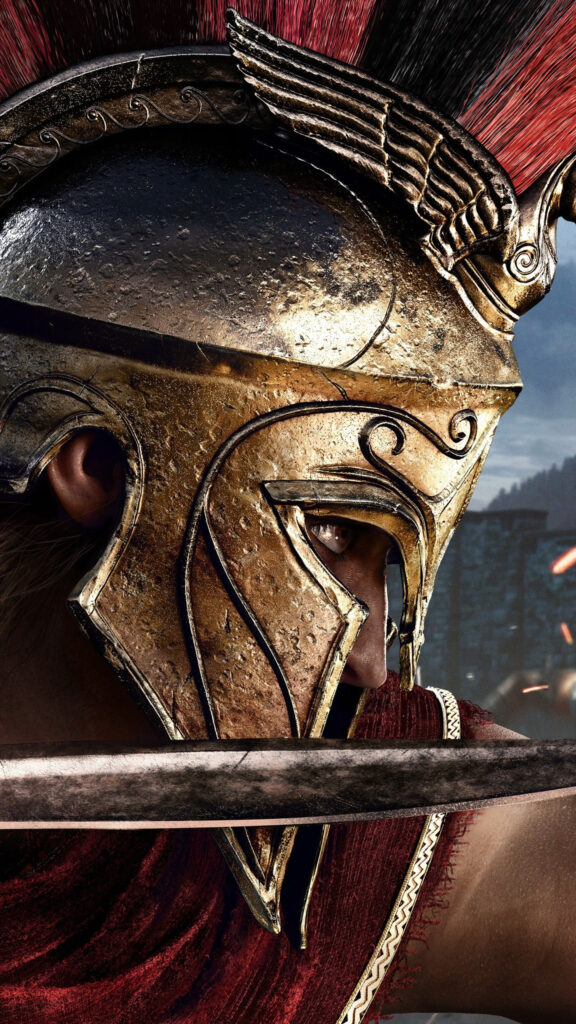 Ancient Spartan Warrior Close-up 4K Mobile Wallpaper