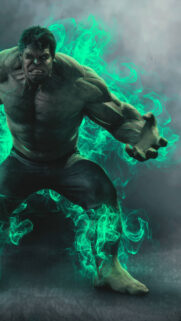 Angry Hulk Surrounded by Ethereal Green Smoke Mobile Wallpaper