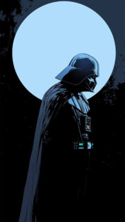 Darth Vader Standing Against a Blue Moon Minimalist Mobile Wallpaper