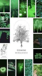 Gemini Duality Aesthetic Zodiac Sign Neon Green Collage Wallpaper