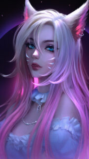 Stunning Ahri Fox Girl Digital Portrait Mobile Wallpaper