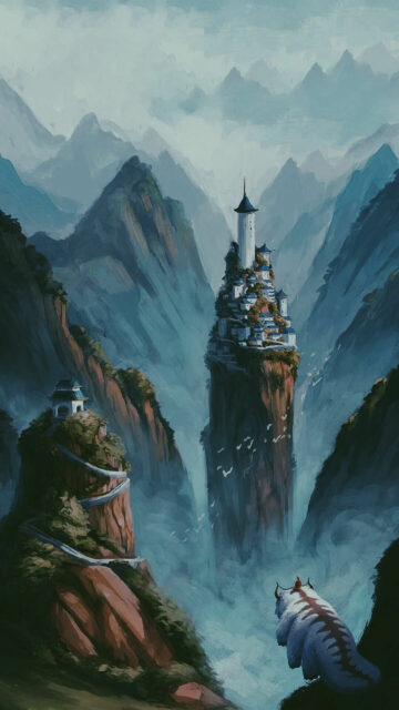Aang and Appa Mountain Castle Fantasy Art Mobile Wallpaper