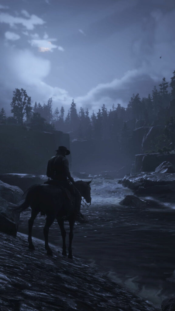A Lone Rider by the River Mobile Wallpaper