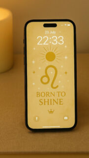Leo Zodiac Symbol Gold Aesthetics Born to Shine Phone Wallpaper