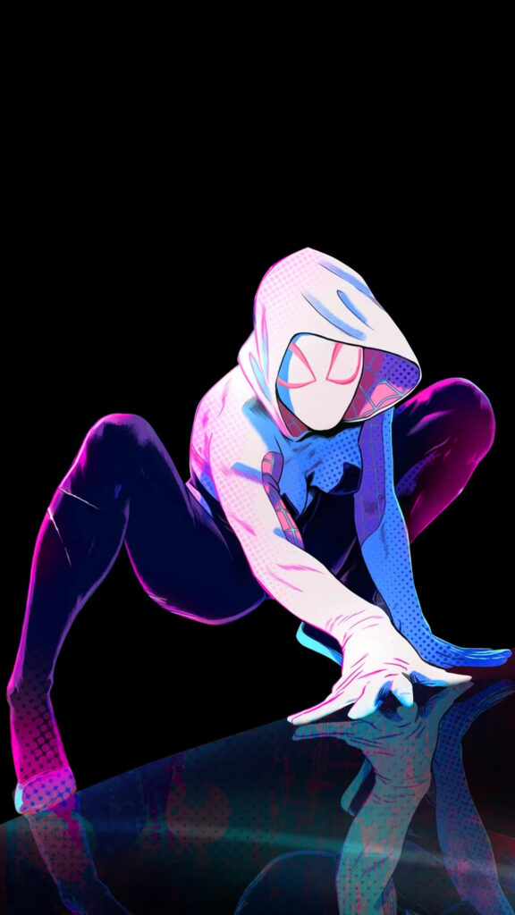 Spider-Gwen Crouching Artistic Style 4K Mobile Wallpaper