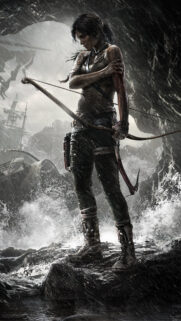 Lara Croft Stormy Shore Survival Mobile Wallpaper