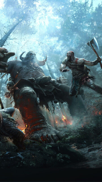 Fierce Battle Between Kratos and Troll Mobile Wallpaper