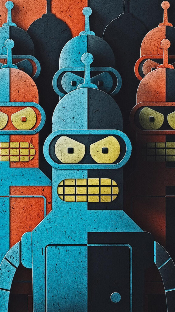Stylized Robot Art Paper-Cut Style Mobile Wallpaper