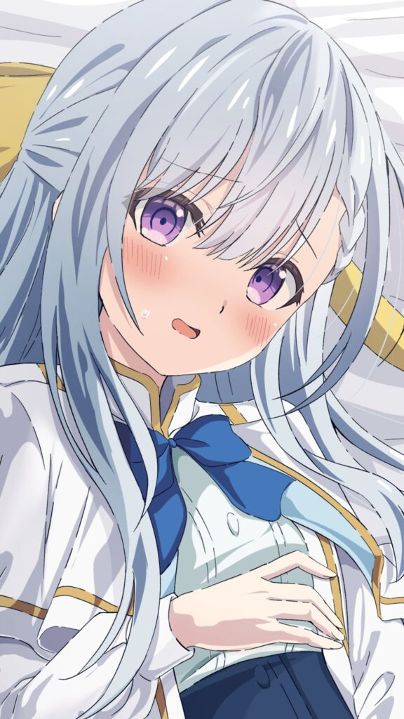 Anime Girl with Purple Eyes and Silver Hair Mobile Wallpaper