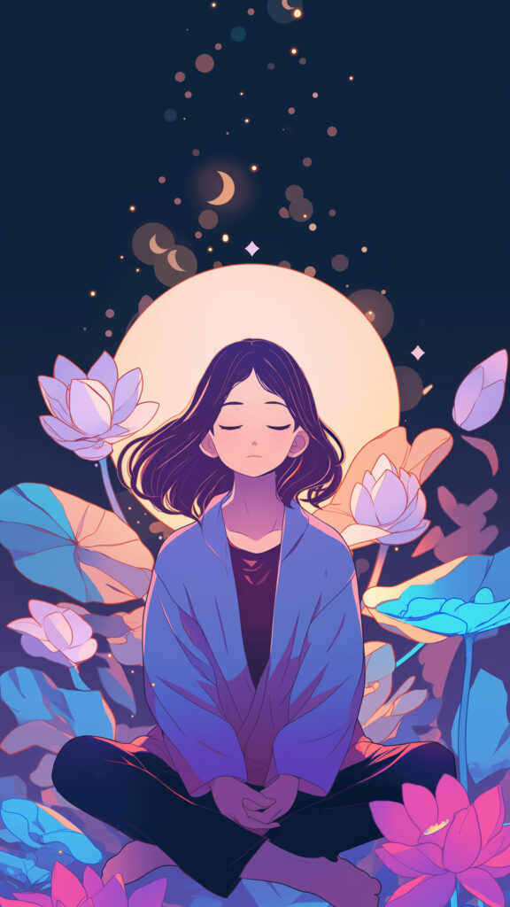 Serene Moonlit Meditation and Mindfulness Spiritual Energy Wallpaper