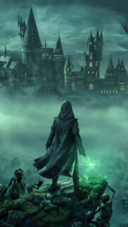 Dark Wizard Facing Hogwarts Mobile Wallpaper