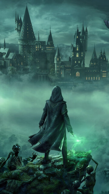 Dark Wizard Facing Hogwarts Mobile Wallpaper