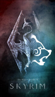 Skyrim Dragon and Wolf Emblem Mobile Wallpaper