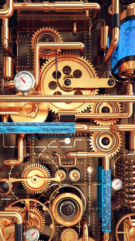 Steampunk Mechanical Gears and Pipes 4K Mobile Wallpaper