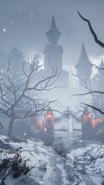 Snowy Gothic Castle Gate Mobile Wallpaper