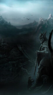 Skyrim Warrior Statue Dark Fantasy Mobile Wallpaper