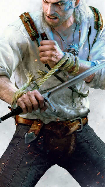 Geralt of Rivia in Combat High Resolution Mobile Wallpaper