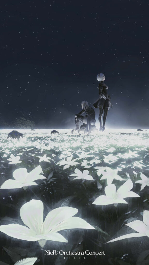 NieR Automata 2B and 9S Night Sky Mobile Wallpaper