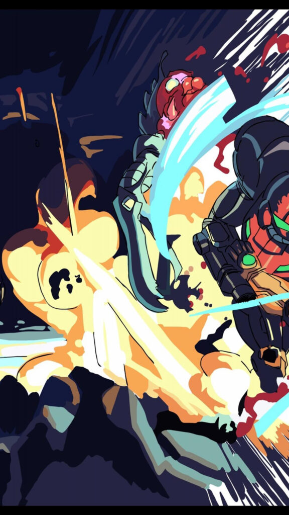 Samus Aran Intense Combat Action Mobile Wallpaper