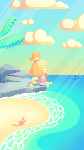 Isabelle Relaxing by the Ocean Mobile Wallpaper