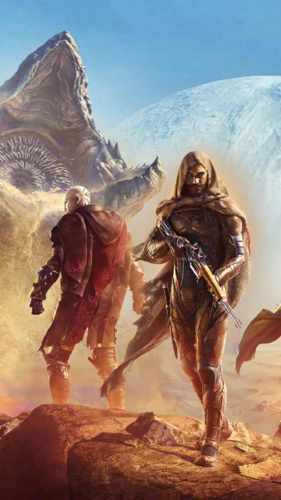 Dune Sci-Fi Warriors and Sandworm Mobile Wallpaper
