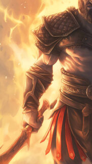 Warrior Holding Blade in Fire Storm Mobile Wallpaper