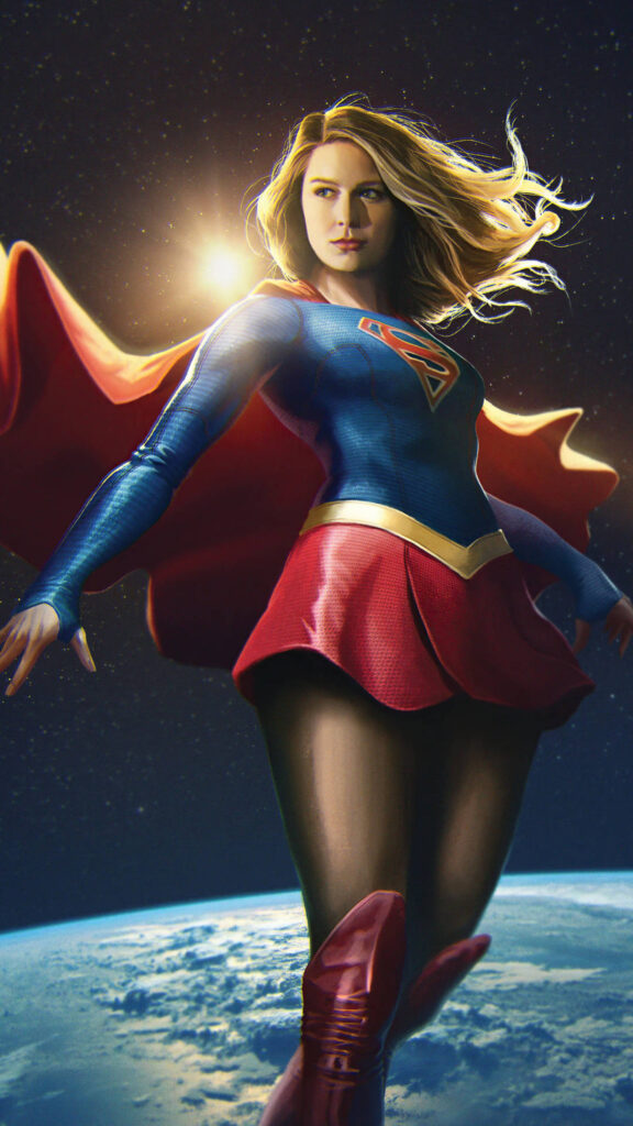 Supergirl Flying Above Earth Cinematic Style Mobile Wallpaper