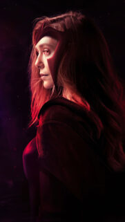 Scarlet Witch Profile Dramatic Red Cinematic Mobile Wallpaper
