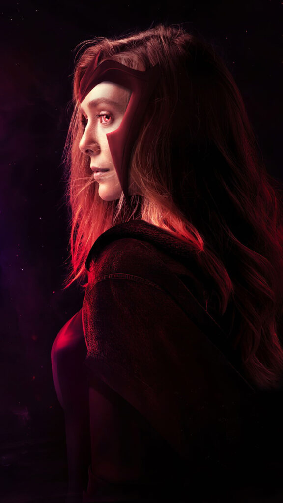 Scarlet Witch Profile Dramatic Red Cinematic Mobile Wallpaper