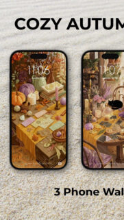 Mystical Cozy Autumn Tarot and Crystal Altar Aesthetic Phone Wallpaper