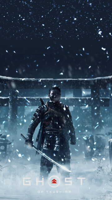 Ghost of Tsushima Snow Warrior Vertical Mobile Wallpaper