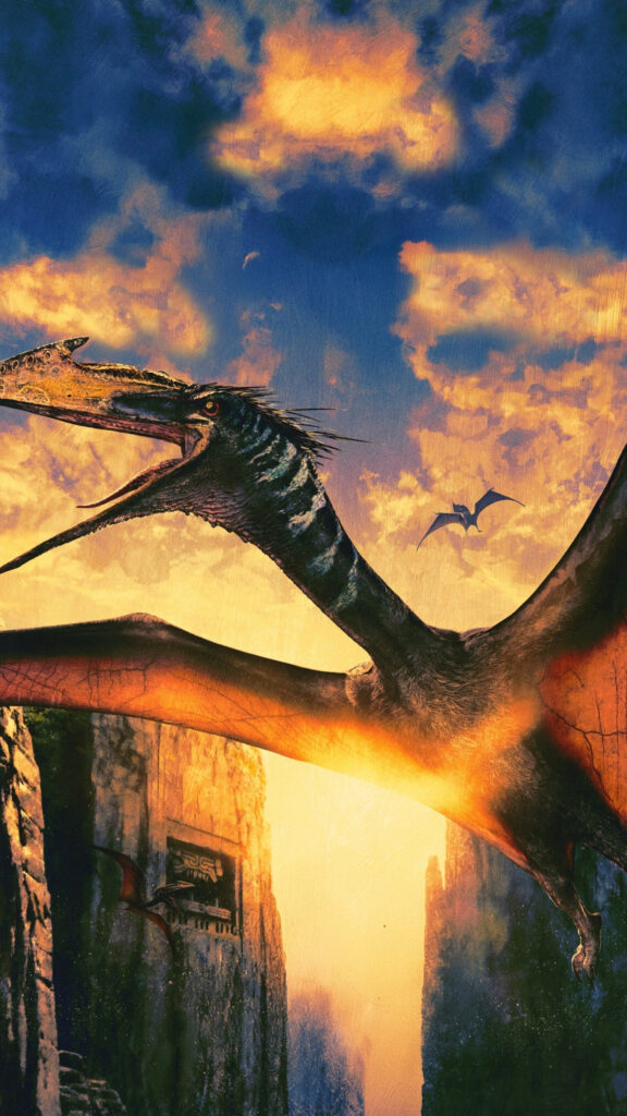 Majestic Pteranodon Flying Over Ancient Canyons Mobile Wallpaper
