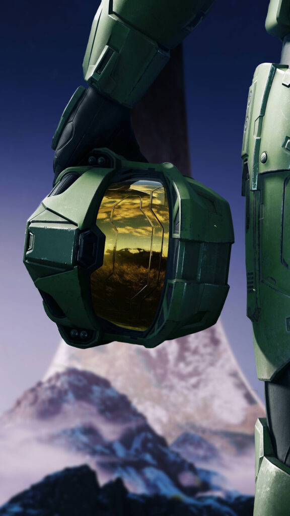 Master Chief Holding Helmet Halo Infinite Mobile Wallpaper