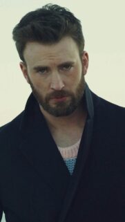 Chris Evans Sharp Look in Dark Coat Mobile Wallpaper