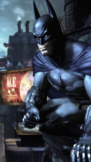 Batman Arkham City Vigilante Overlooking Gotham Mobile Wallpaper
